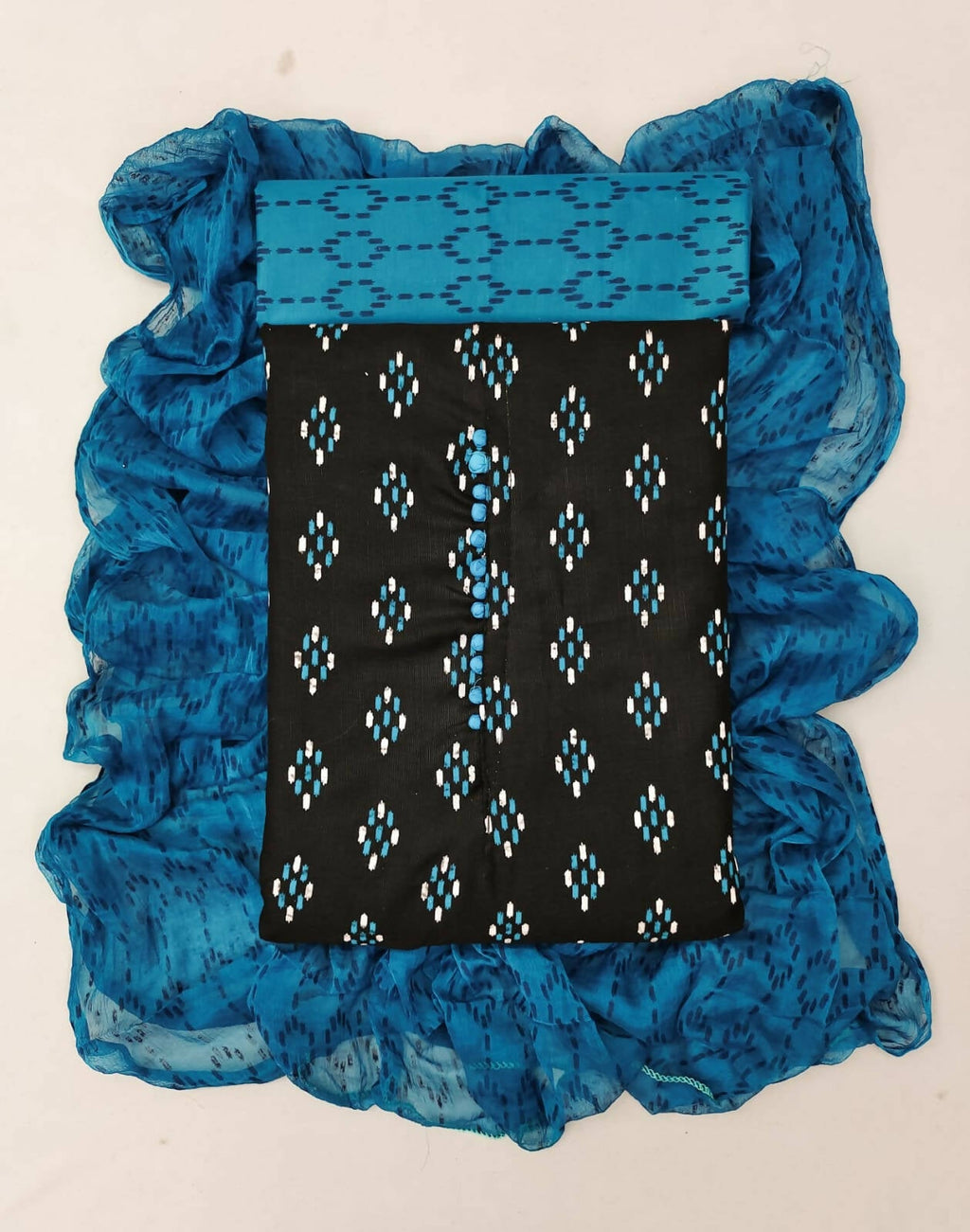 Black Cotton Printed Unstitched Dress Material - Amara