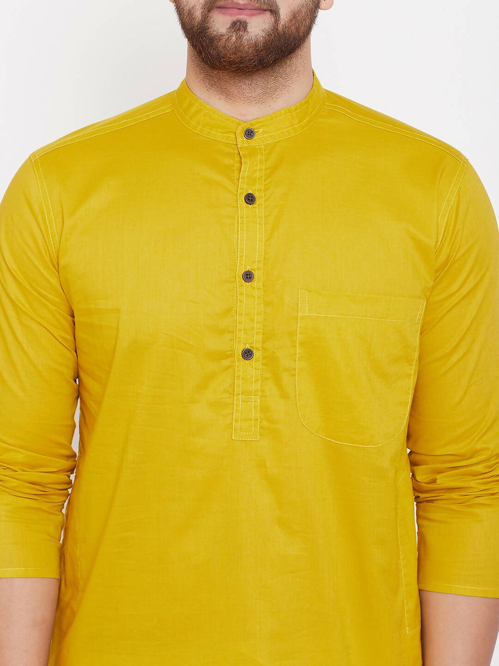 Even Apparels Pure Cotton Yellow Men's Kurta With Band Collar