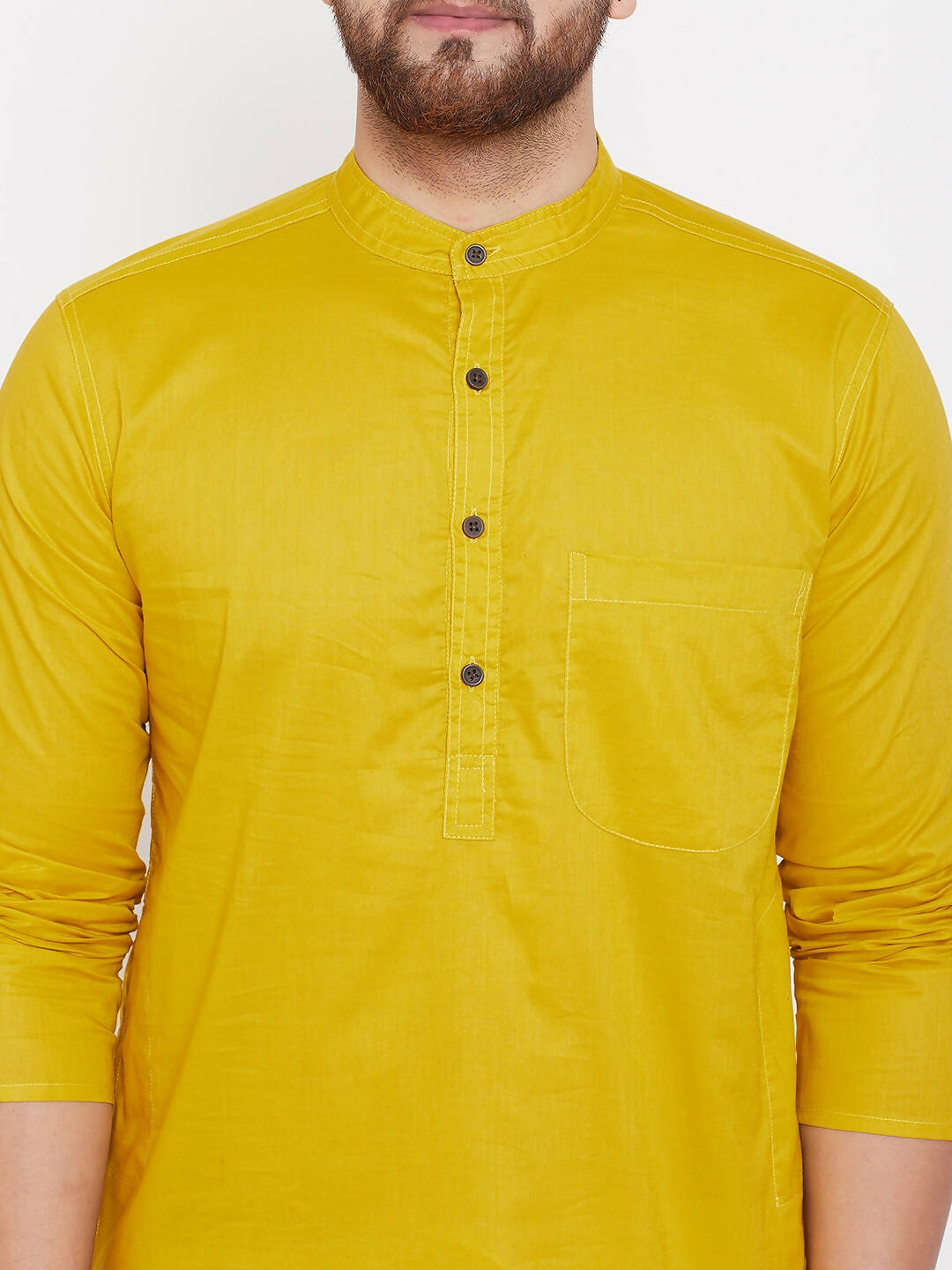 Even Apparels Pure Cotton Yellow Men's Kurta With Band Collar