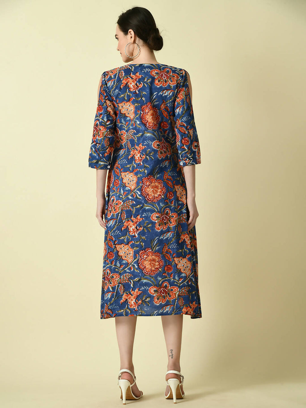 Myshka Women's Blue Floral Printed A-Line Dress