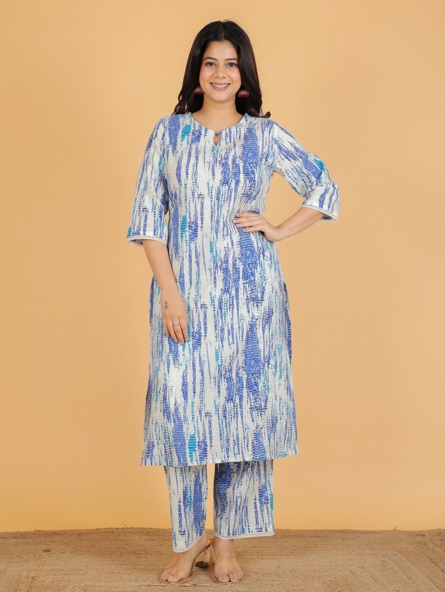 Aramya Straight Kantha Cotton Tie-Dye Print Women's Kurta Set - Off White