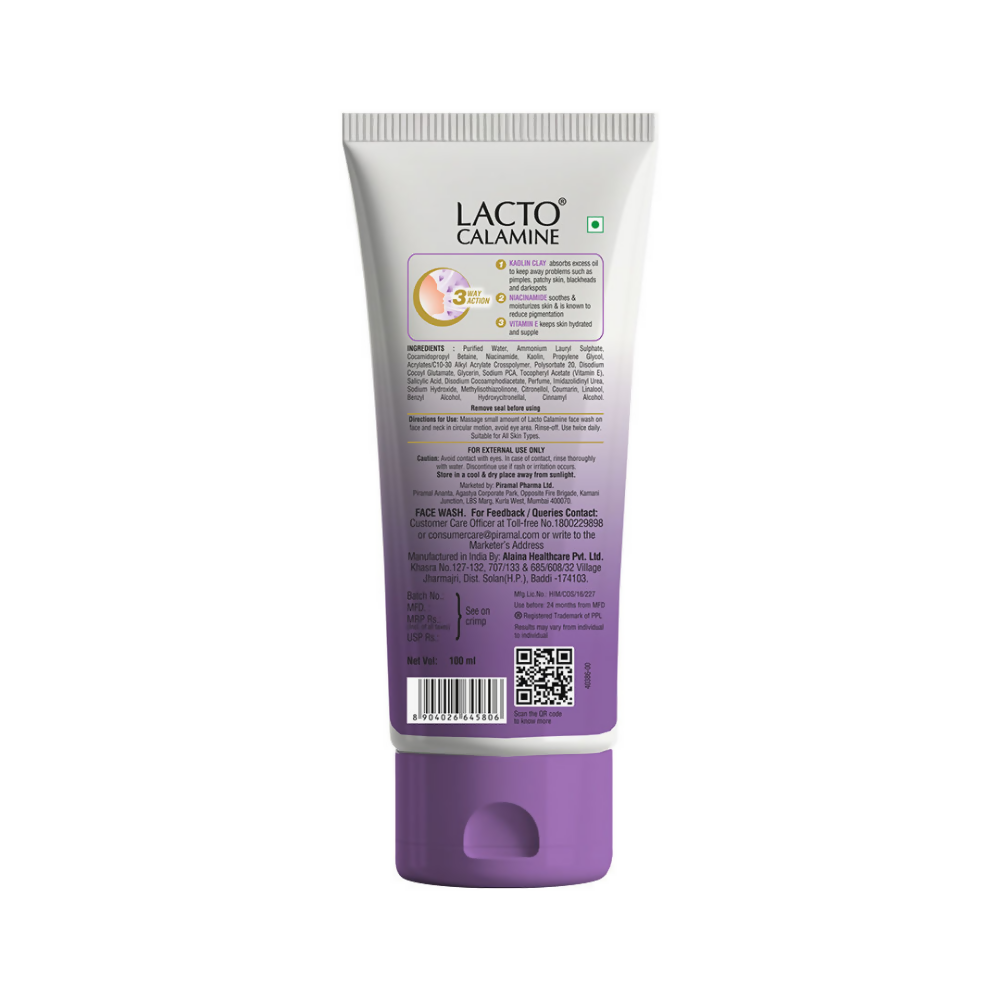 Lacto Calamine Face Wash with Kaolin Clay, Niacinamide & Vitamin E for All Skin Types