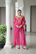 Vastranavya Pink Navratri Special Kutchi Patch Work with Leheriya Printed Kurti