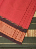 Peach and Green Bamboo Cotton Plain Saree with Strips Pallu Design No Blouse - Global Threads