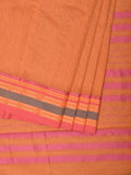 Peach Bamboo Cotton Plain Saree with Border Design No Blouse - Global Threads