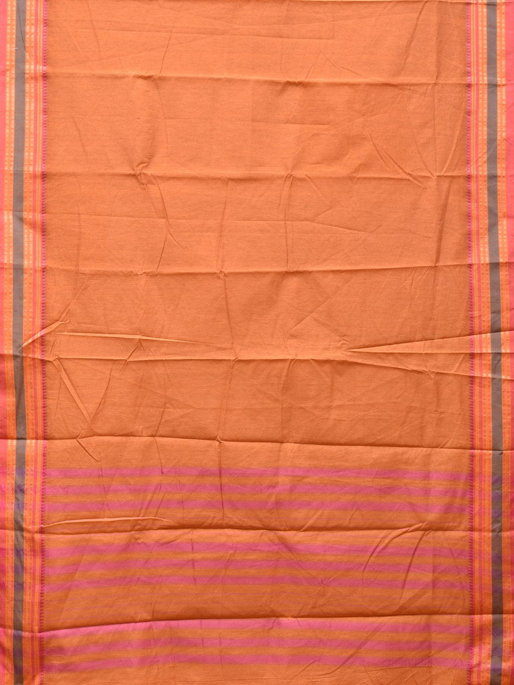 Peach Bamboo Cotton Plain Saree with Border Design No Blouse - Global Threads