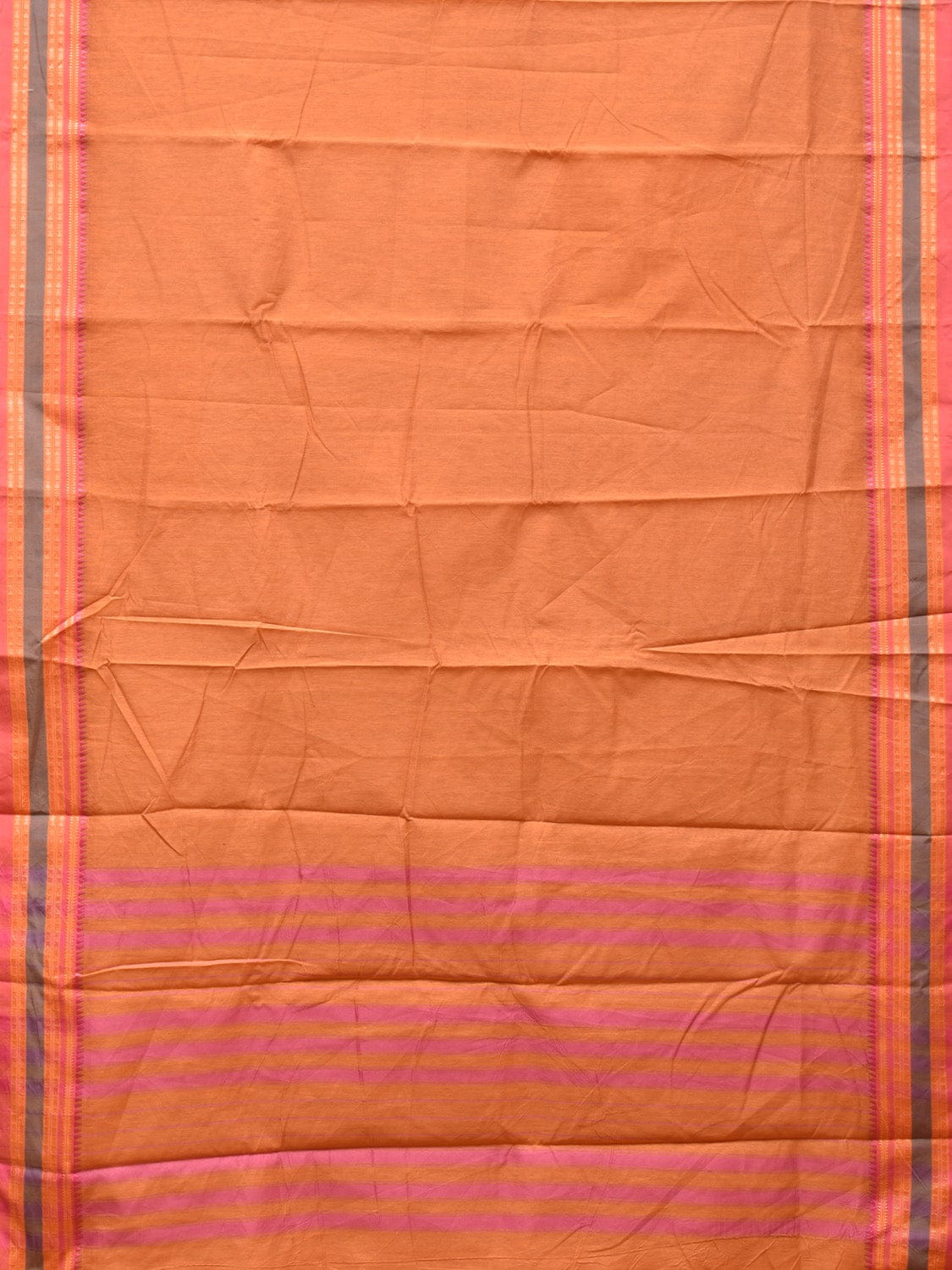Peach Bamboo Cotton Plain Saree with Border Design No Blouse - Global Threads
