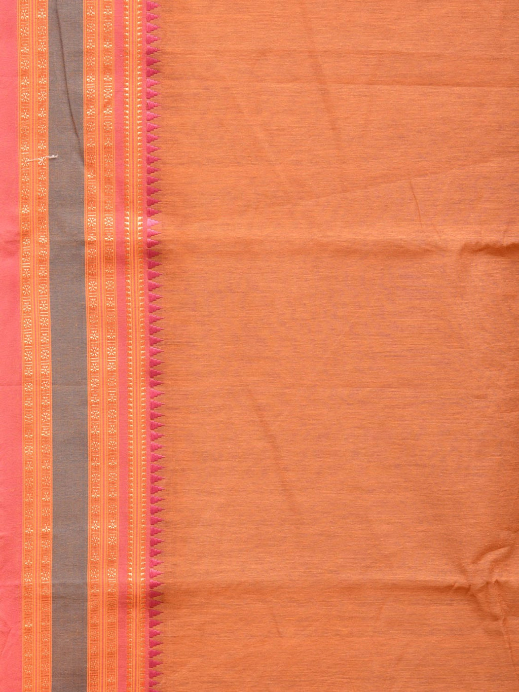 Peach Bamboo Cotton Plain Saree with Border Design No Blouse - Global Threads