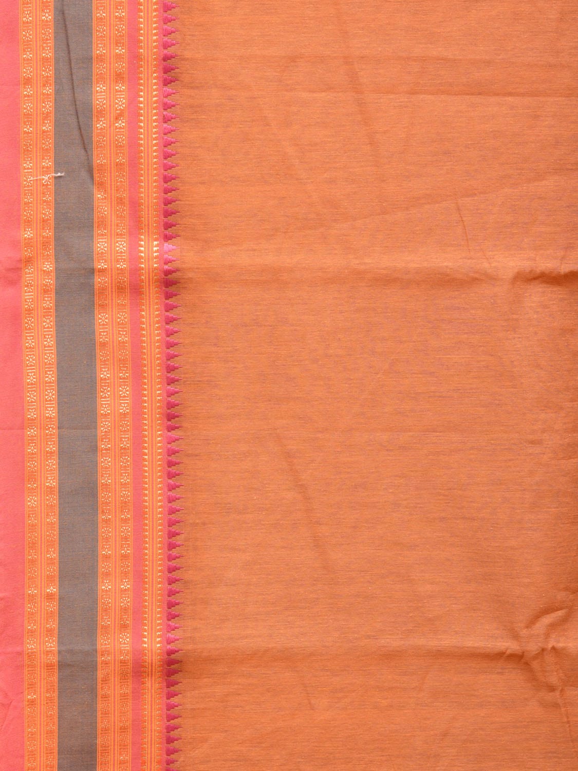 Peach Bamboo Cotton Plain Saree with Border Design No Blouse - Global Threads