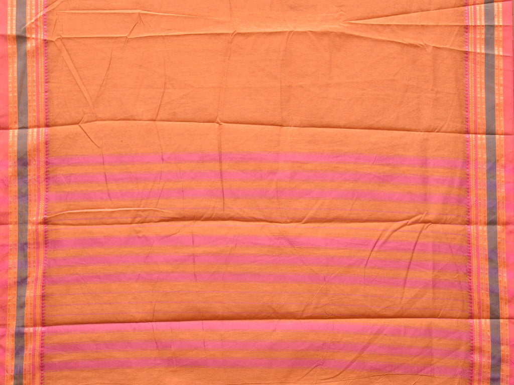 Peach Bamboo Cotton Plain Saree with Border Design No Blouse - Global Threads