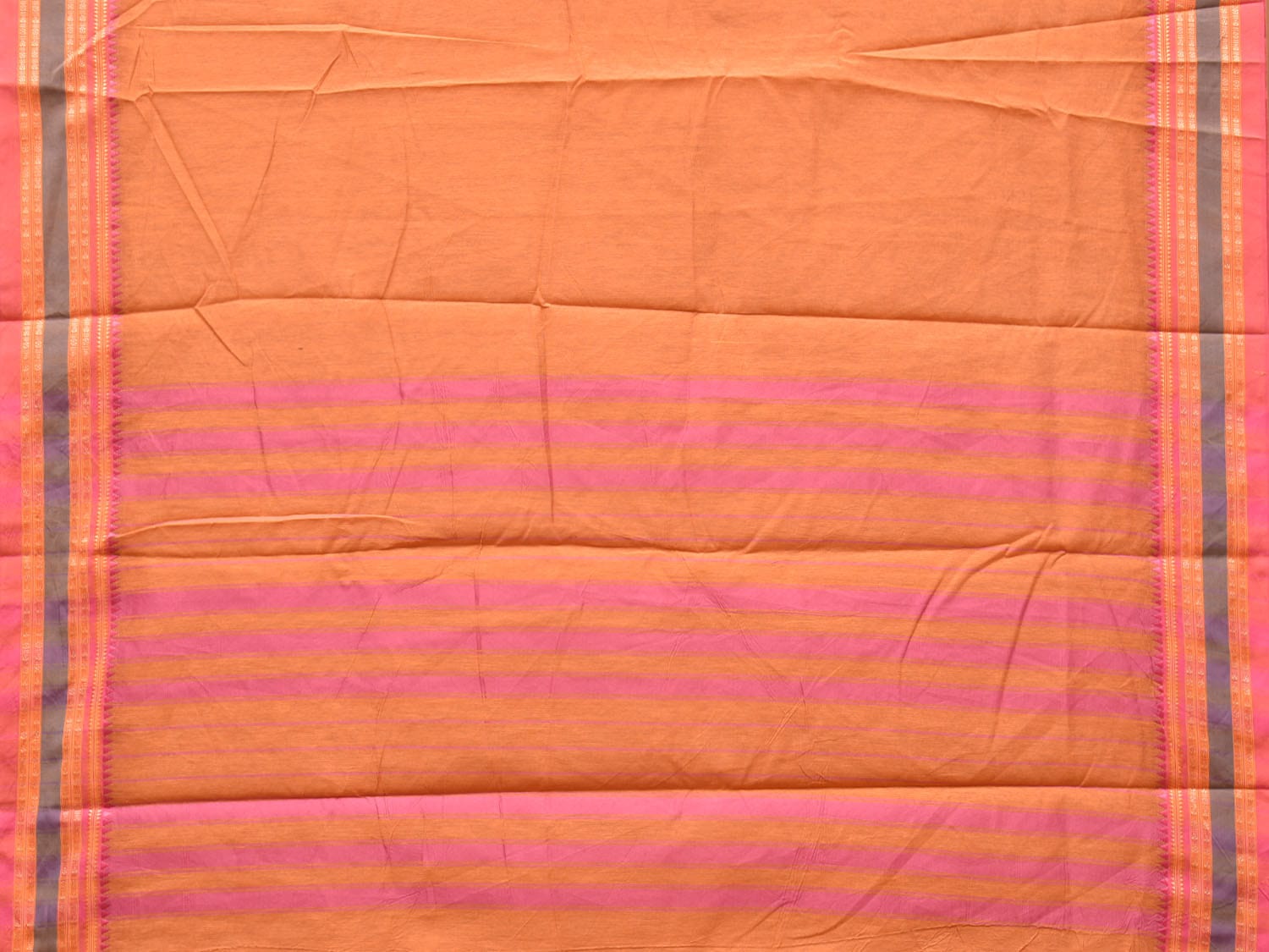 Peach Bamboo Cotton Plain Saree with Border Design No Blouse - Global Threads