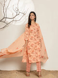 Yufta Peach Cotton Floral Print Kurta Dupatta Set