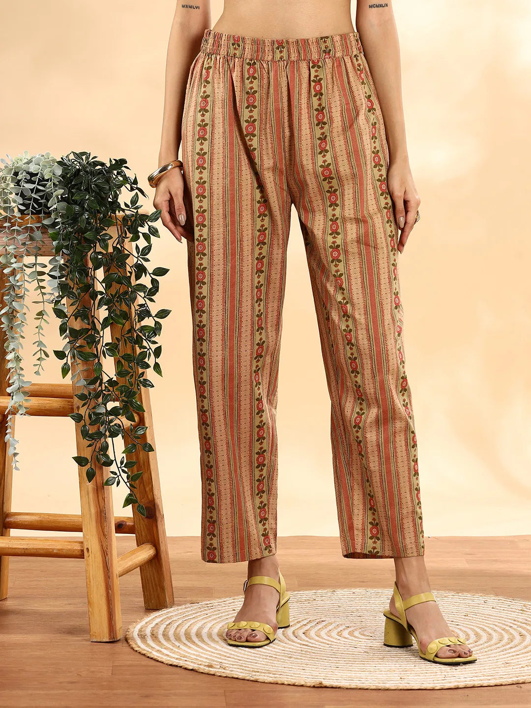 Yufta Peach Floral Print Sequins Work Anarkali Kurta And Trouser With Dupatta Set