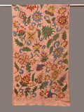 Peach Kalamkari Hand Painted Sico Stole with Floral and Birds Design - Global Threads