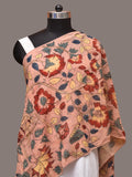 Peach Kalamkari Hand Painted Sico Stole with Floral and Birds Design - Global Threads