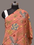 Peach Kalamkari Hand Painted Sico Stole with Floral and Birds Design - Global Threads