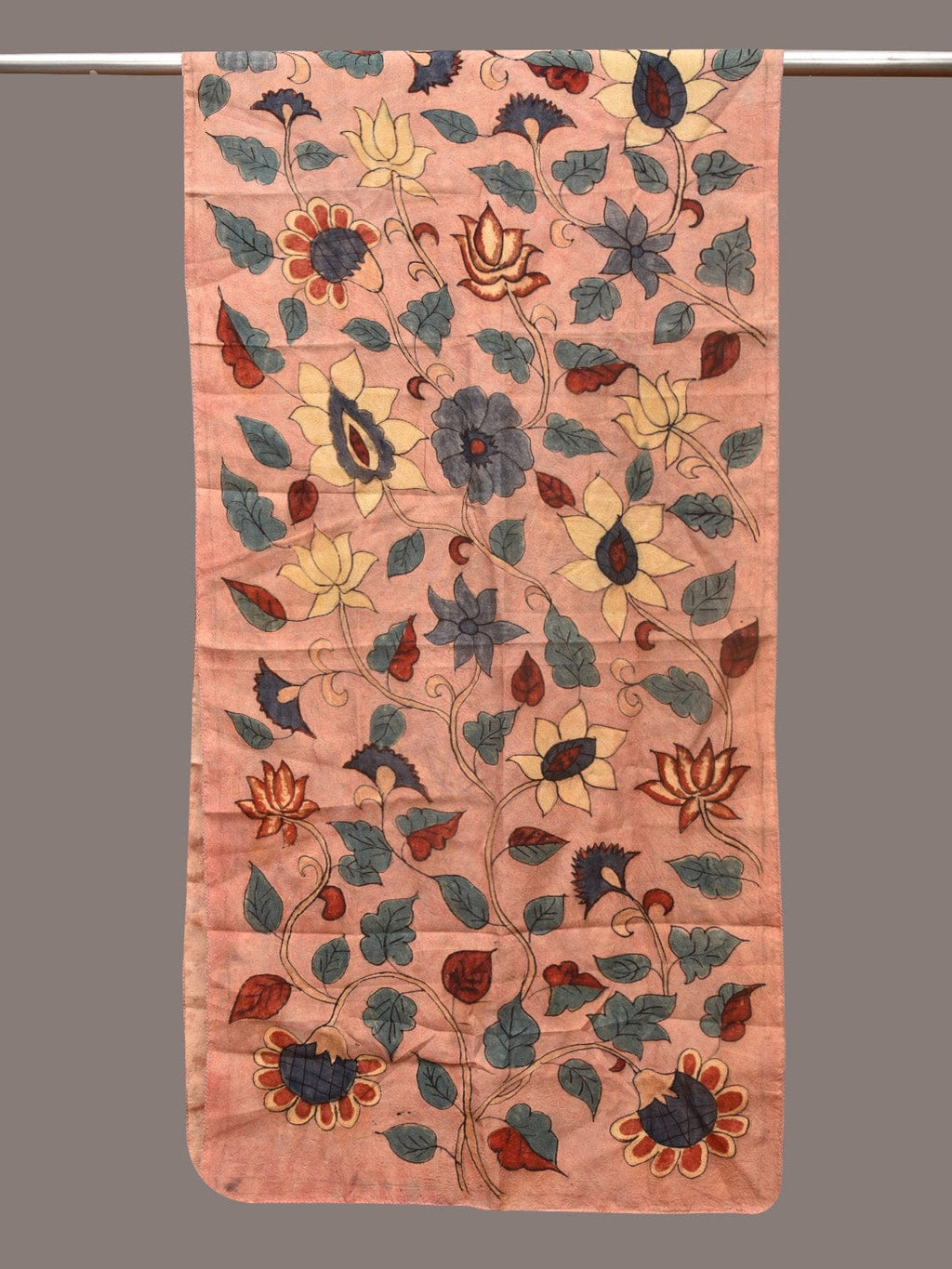 Peach Kalamkari Hand Painted Sico Stole with Floral Design - Global Threads