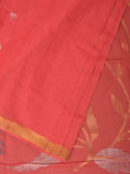 Peach Khadi Cotton Handloom Saree with Big Floral Pallu Design - Global Threads