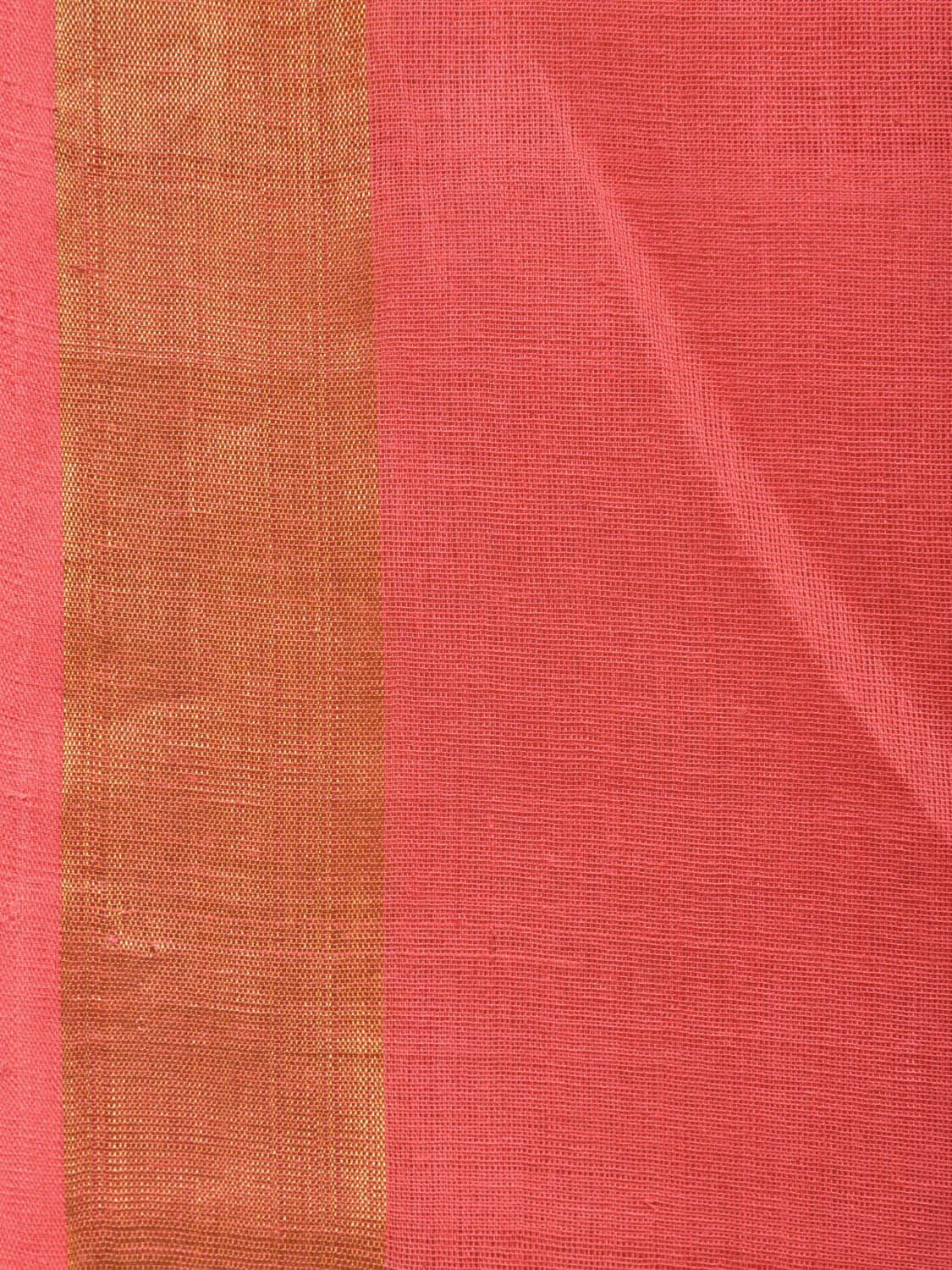 Peach Khadi Cotton Handloom Saree with Big Floral Pallu Design - Global Threads