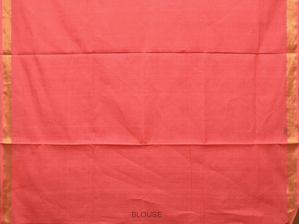 Peach Khadi Cotton Handloom Saree with Big Floral Pallu Design - Global Threads