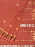 Peach Khadi Cotton Handloom Saree with Buta and Dobi Border Design - Global Threads