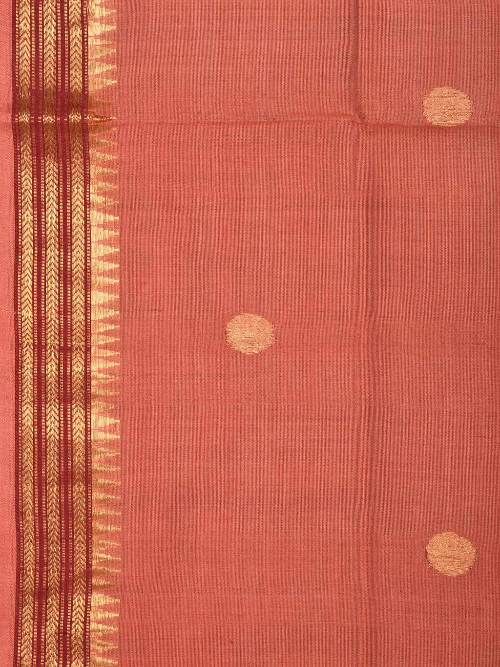 Peach Khadi Cotton Handloom Saree with Buta and Dobi Border Design - Global Threads