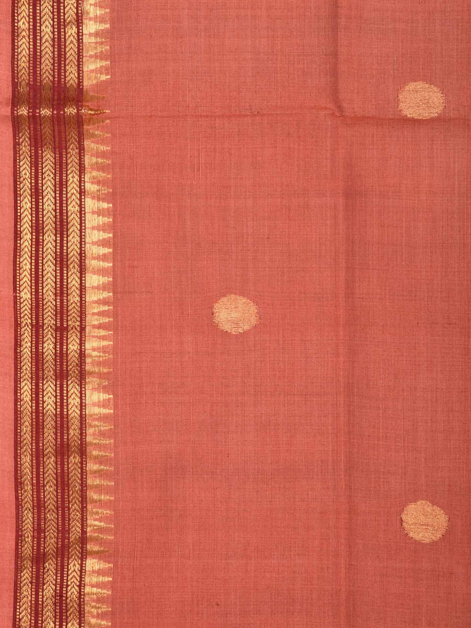 Peach Khadi Cotton Handloom Saree with Buta and Dobi Border Design - Global Threads