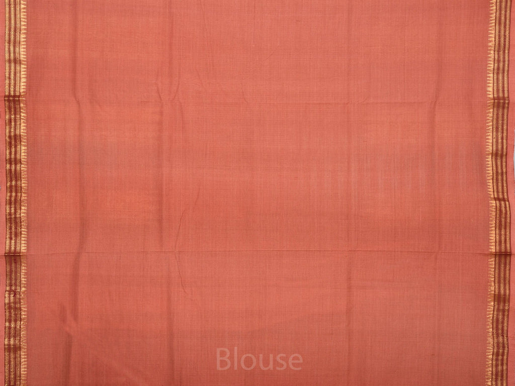 Peach Khadi Cotton Handloom Saree with Buta and Dobi Border Design - Global Threads