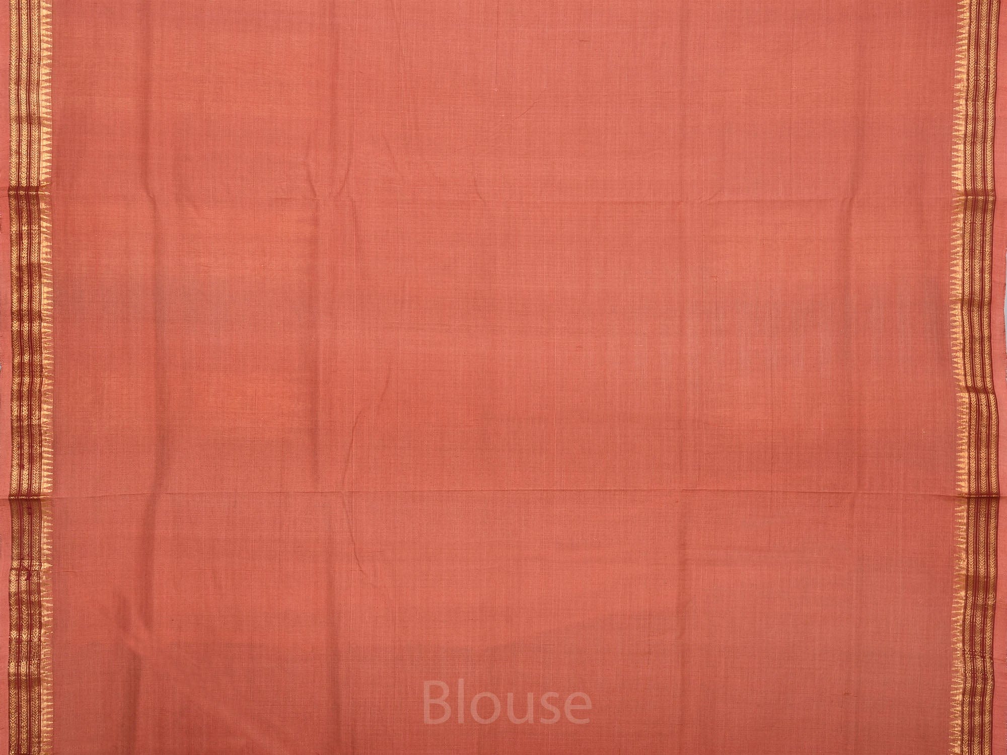 Peach Khadi Cotton Handloom Saree with Buta and Dobi Border Design - Global Threads