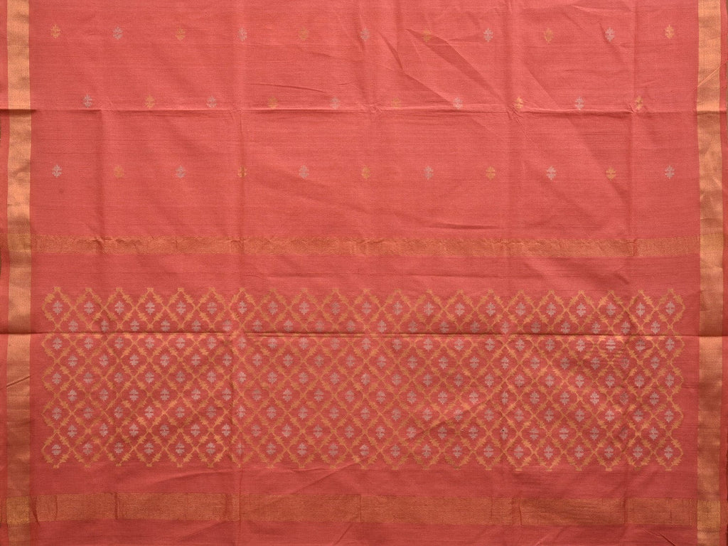 Peach Uppada Cotton Handloom Saree with Jamdani Pallu Design No Blouse - Global Threads
