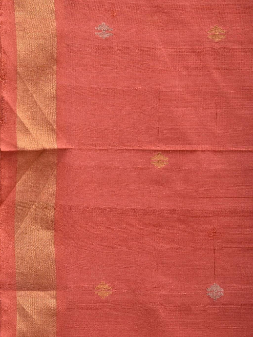 Peach Uppada Cotton Handloom Saree with Jamdani Pallu Design No Blouse - Global Threads