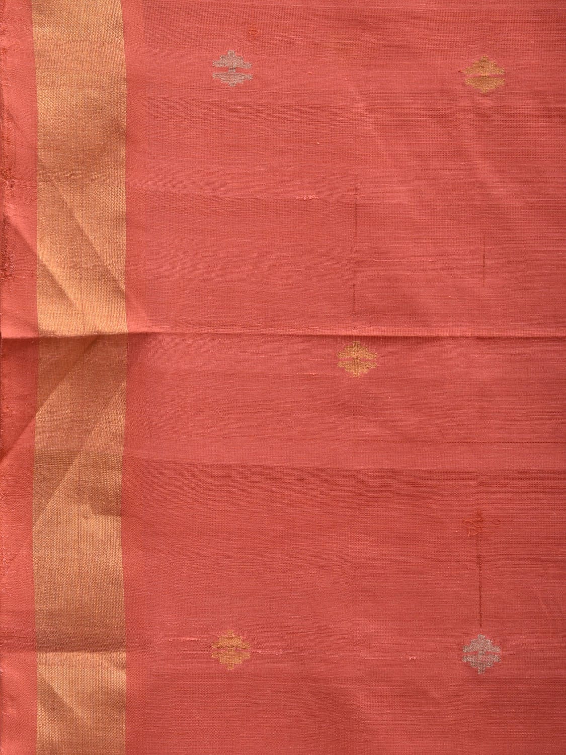 Peach Uppada Cotton Handloom Saree with Jamdani Pallu Design No Blouse - Global Threads