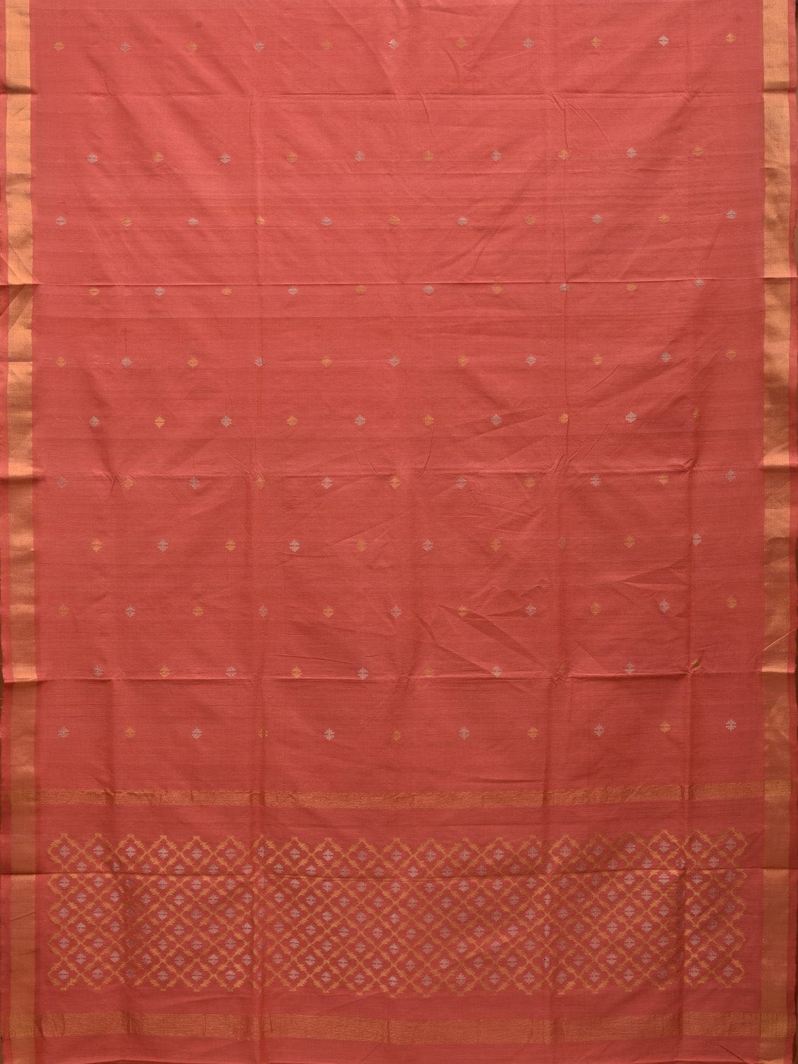 Peach Uppada Cotton Handloom Saree with Jamdani Pallu Design No Blouse - Global Threads