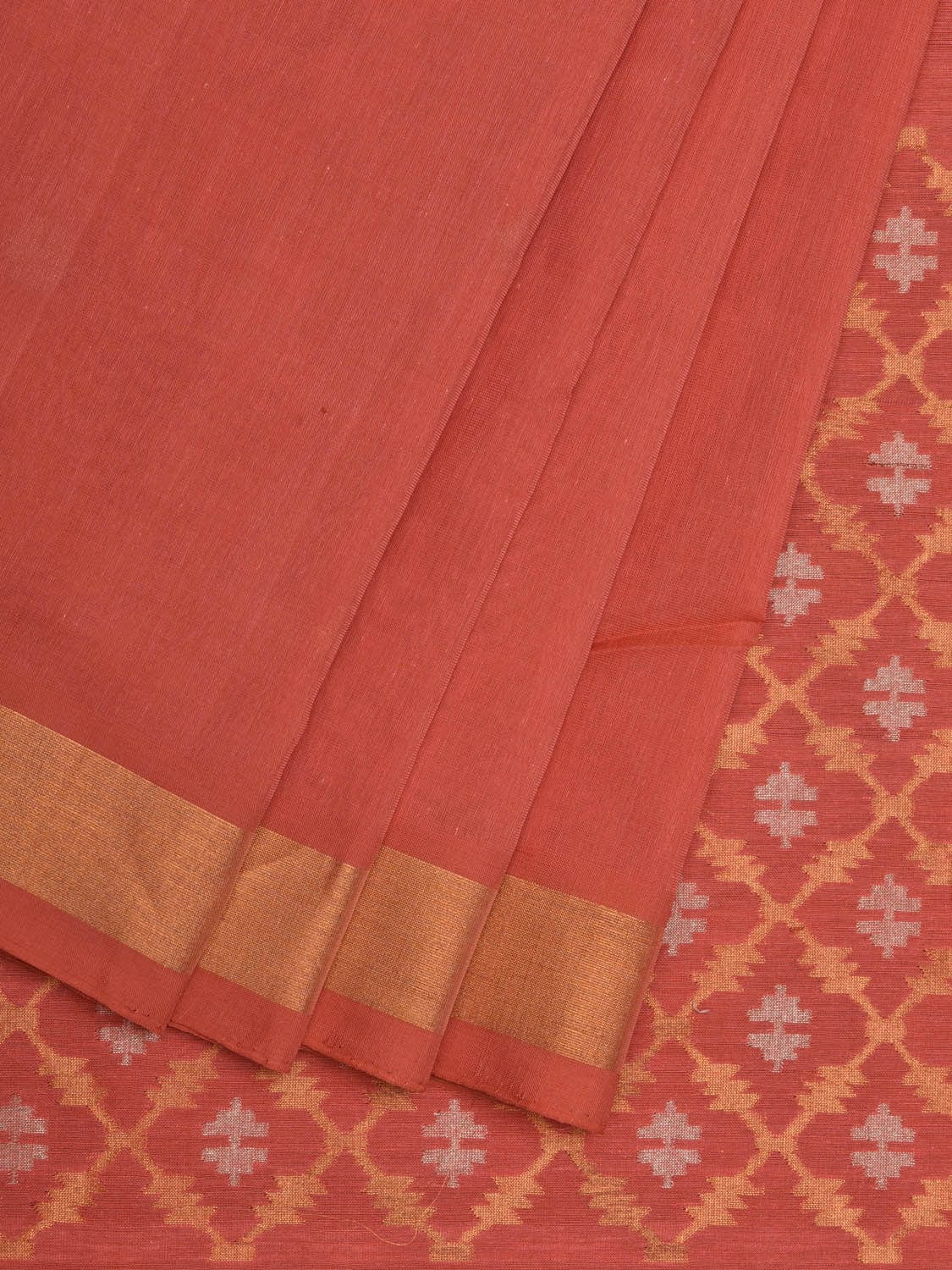 Peach Uppada Cotton Handloom Saree with Jamdani Pallu Design No Blouse - Global Threads