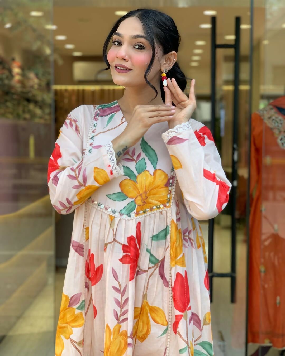 The52 Peach Women's Gorgeous Cotton Fabric Printed Work Straight Kurta Pant and Dupatta Set