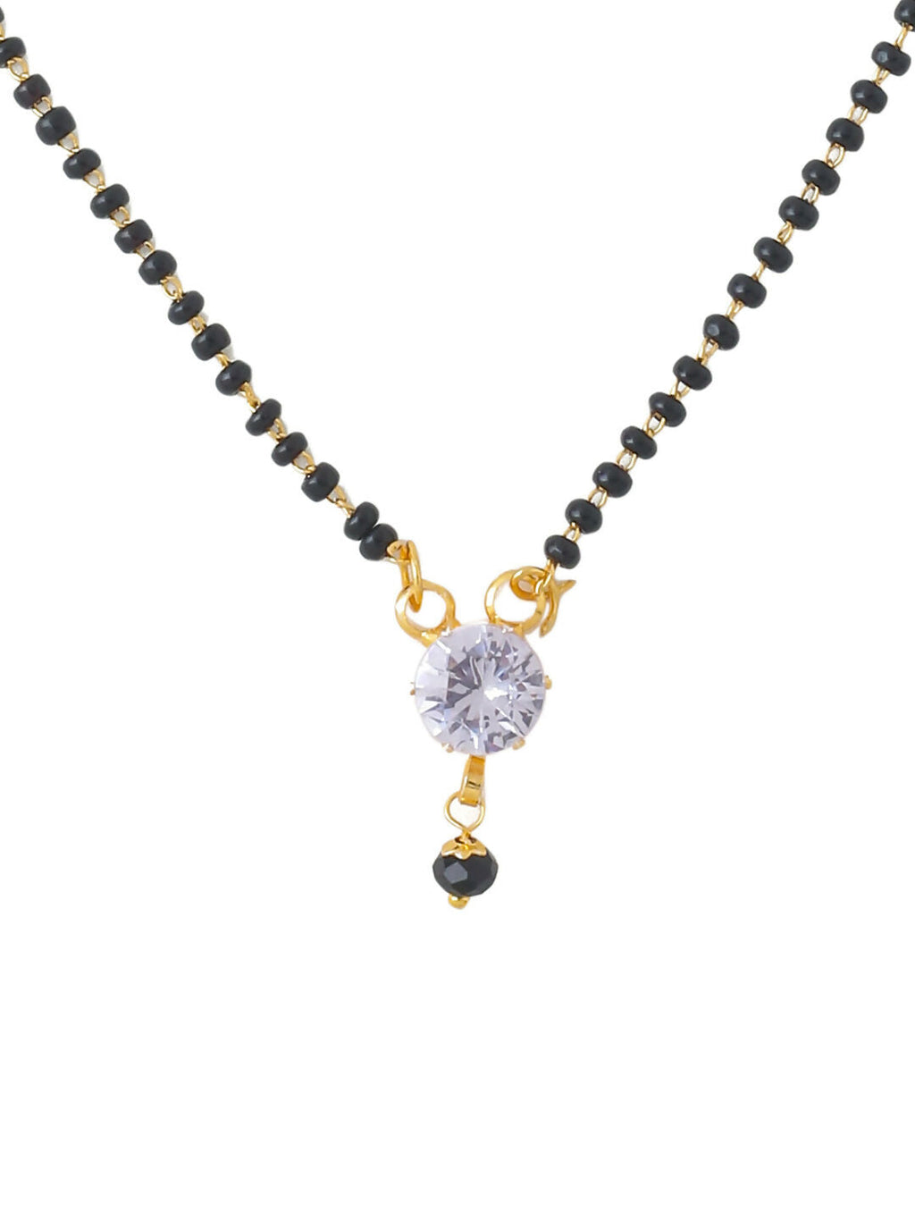 NVR Women's Set of 3 Gold-Polished CZ Stone-Studded & Beaded Mangalsutra