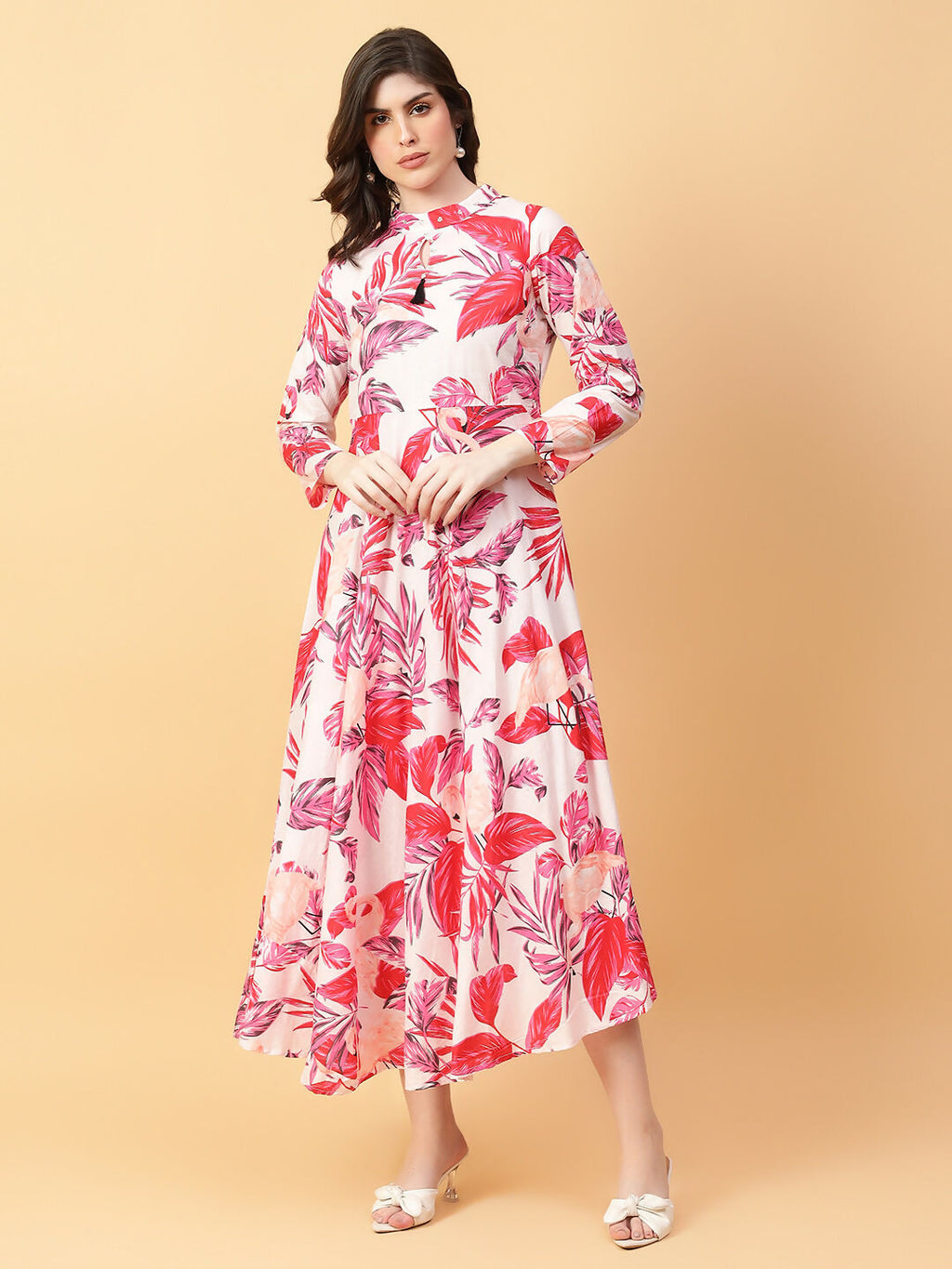 Joban Fashion Red Cotton Printed & Hand Work Dress