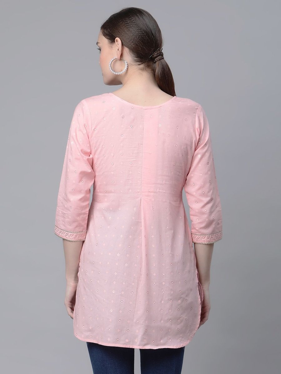 Ahalyaa Women Baby Pink Beautiful Pure Cotton Printed Tunic