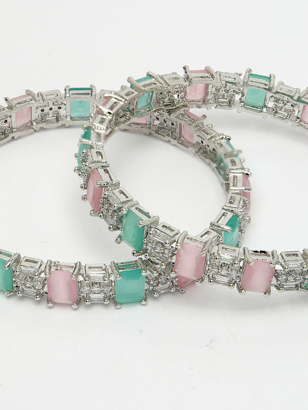 NVR Women's Set of 2 Multi-Coloured CZ Stone-Studded Handcrafted Bangles