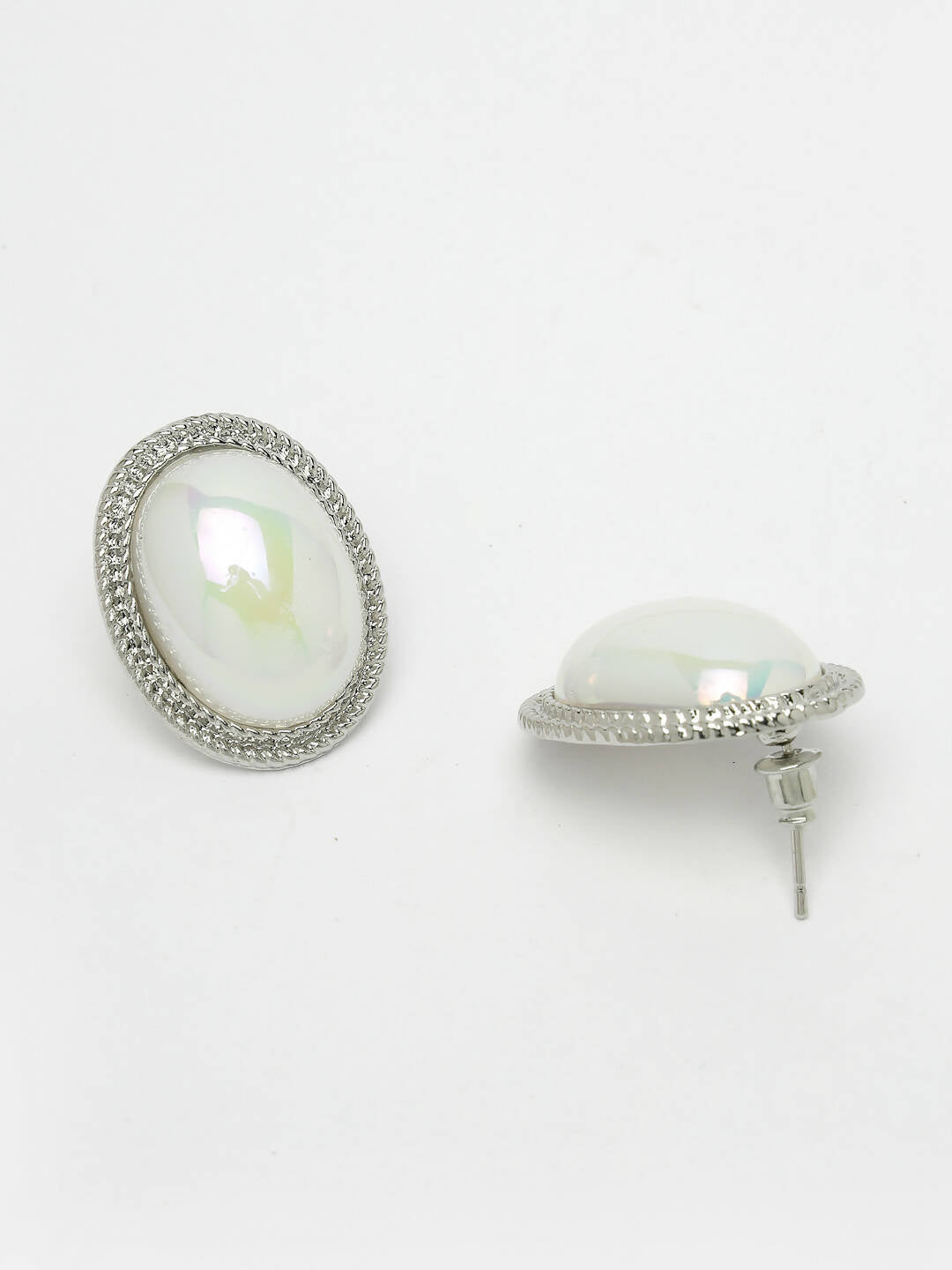 NVR Women's Silver Plated Oval Stud Earrings