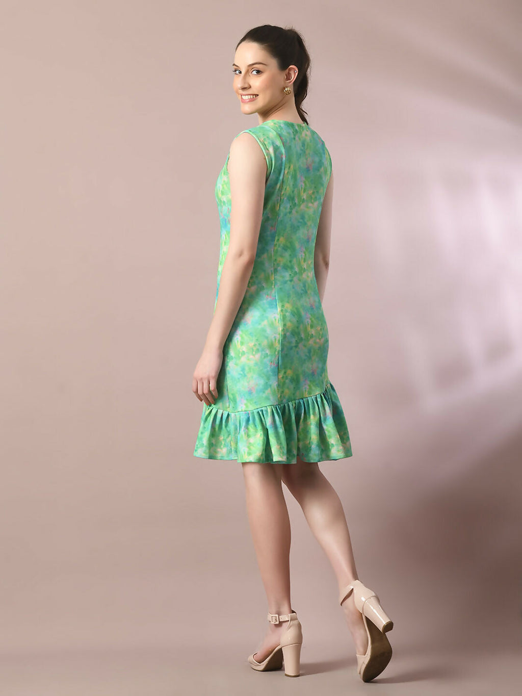 Myshka Women's Multi Printed Round Neck Fit and Flare Party Dress