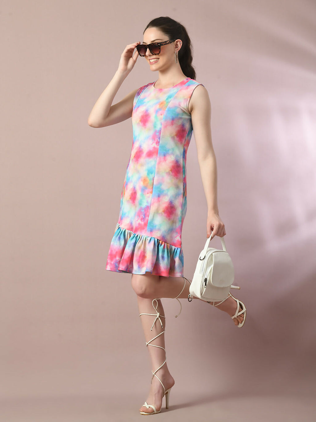 Myshka Women's Multi Printed Round Neck Fit and Flare Party Dress