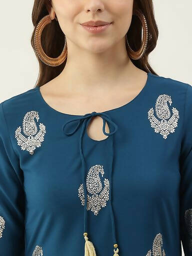 FIORRA Women's Blue Poly Crepe Flared Kurta