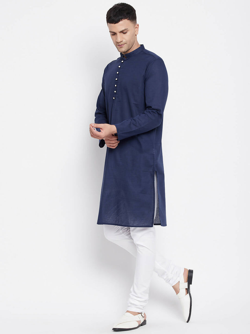 Even Apparels Blue Color Rayon Men's Kurta With Band Collar