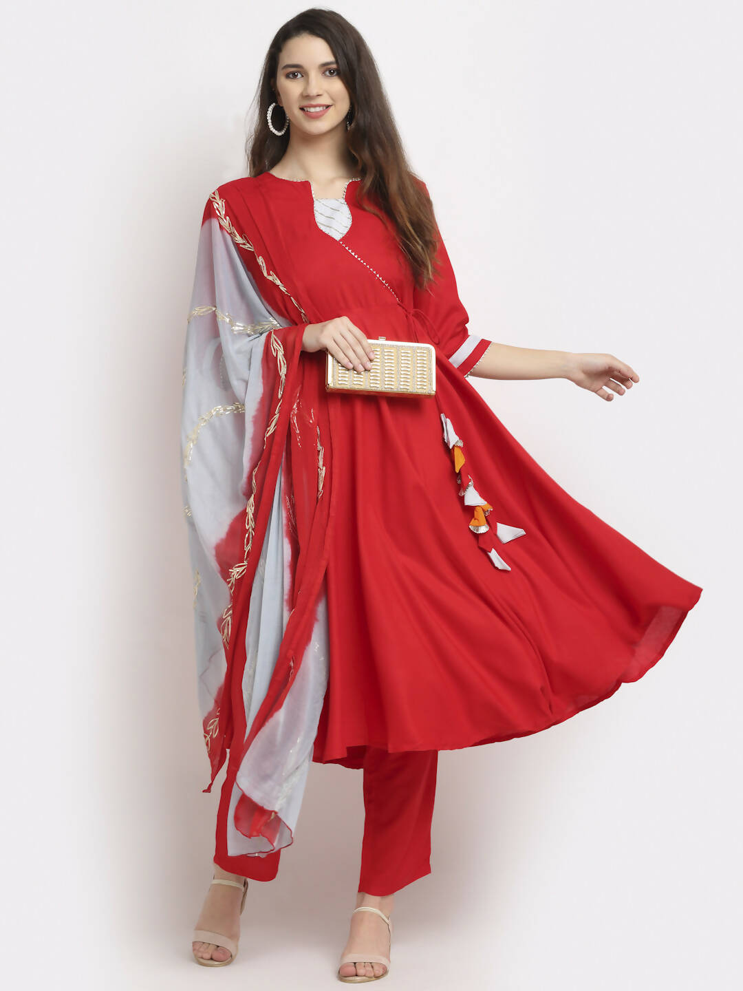 Rudra Bazaar Angrakha Red Kurti Set With Dupatta