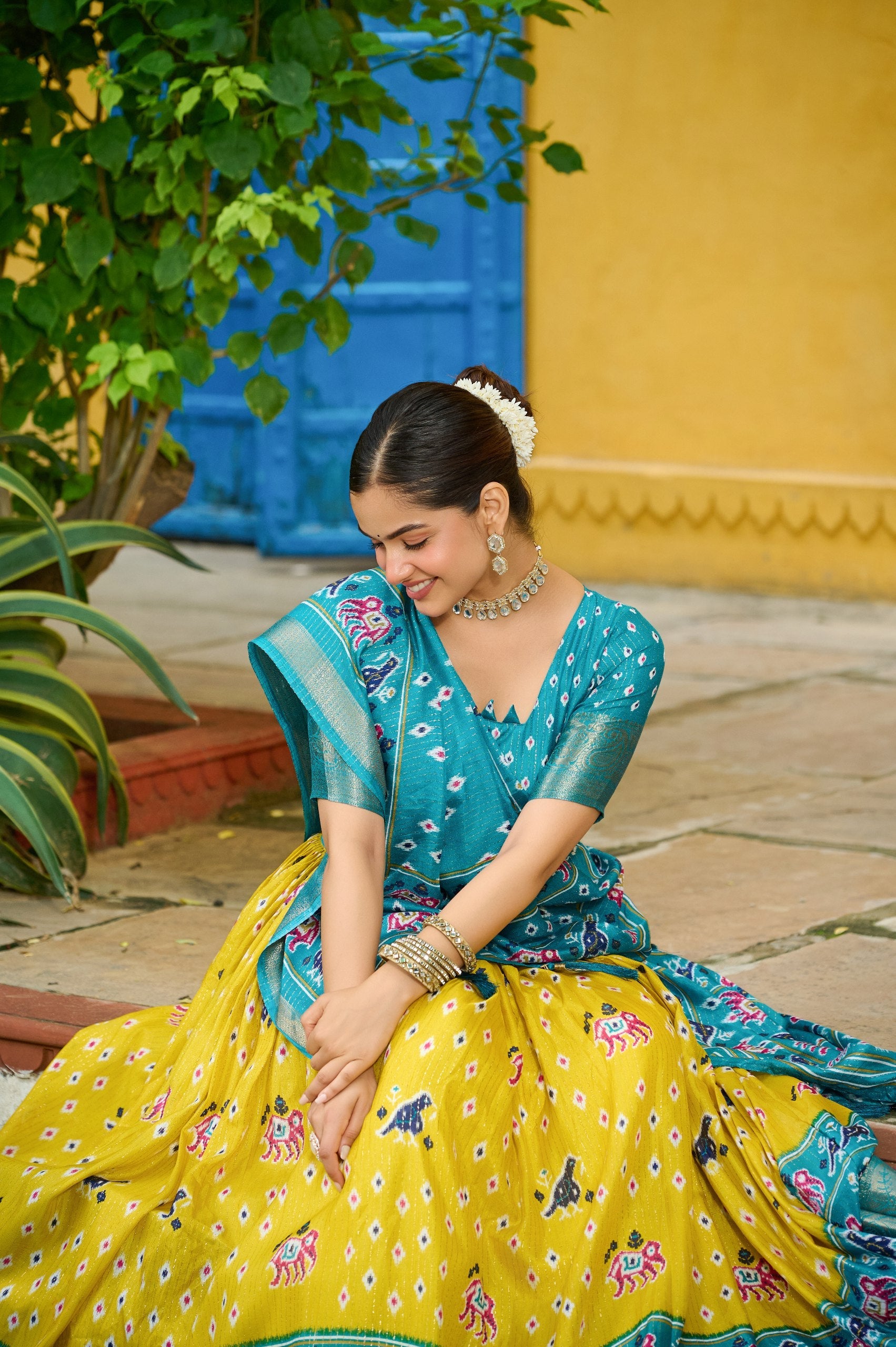DEIANA'S Jacquard With Jari Lining With Print Lehenga Choli - Wine