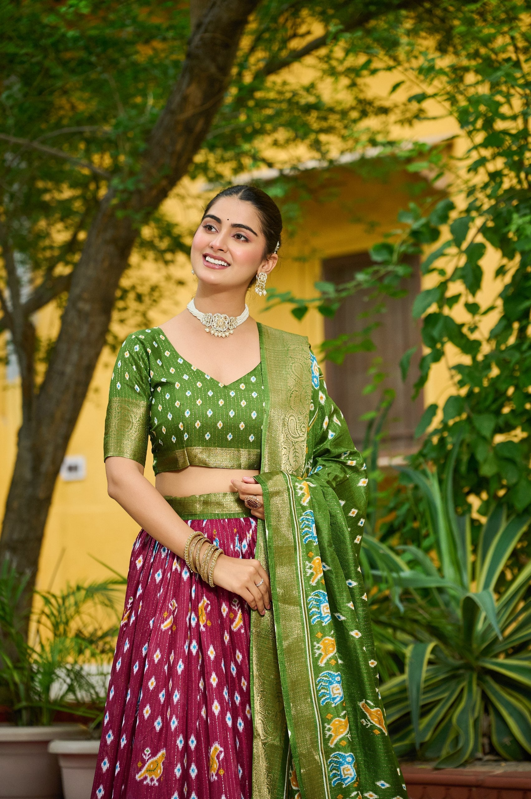 DEIANA'S Jacquard With Jari Lining With Print Lehenga Choli - Yellow