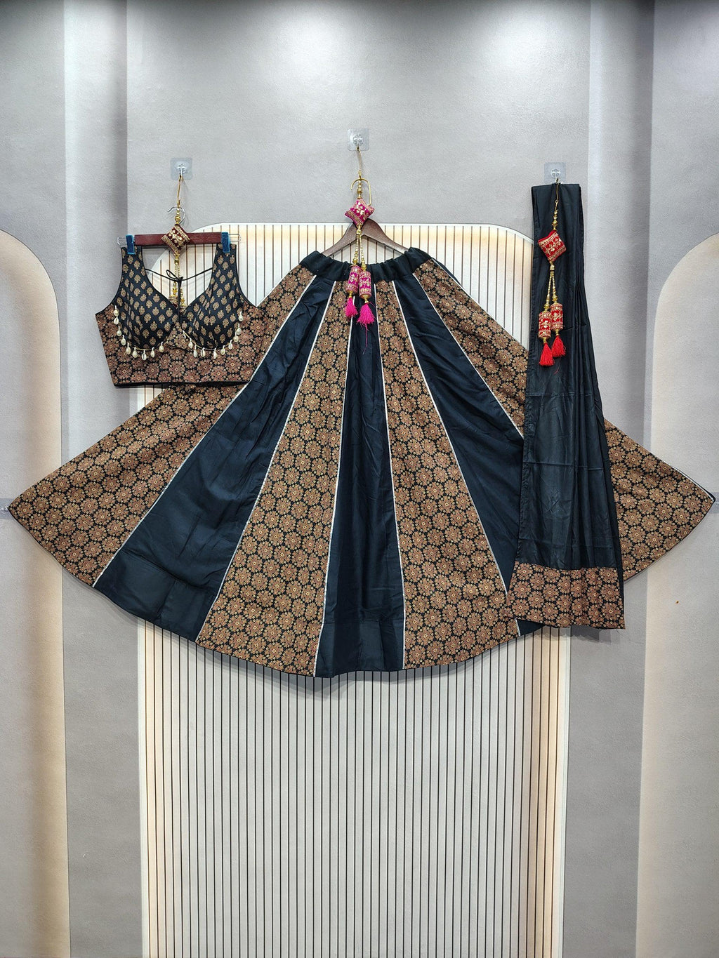 DEIANA'S Ajarak Print With Kali Pattern Lehenga Choli - Black