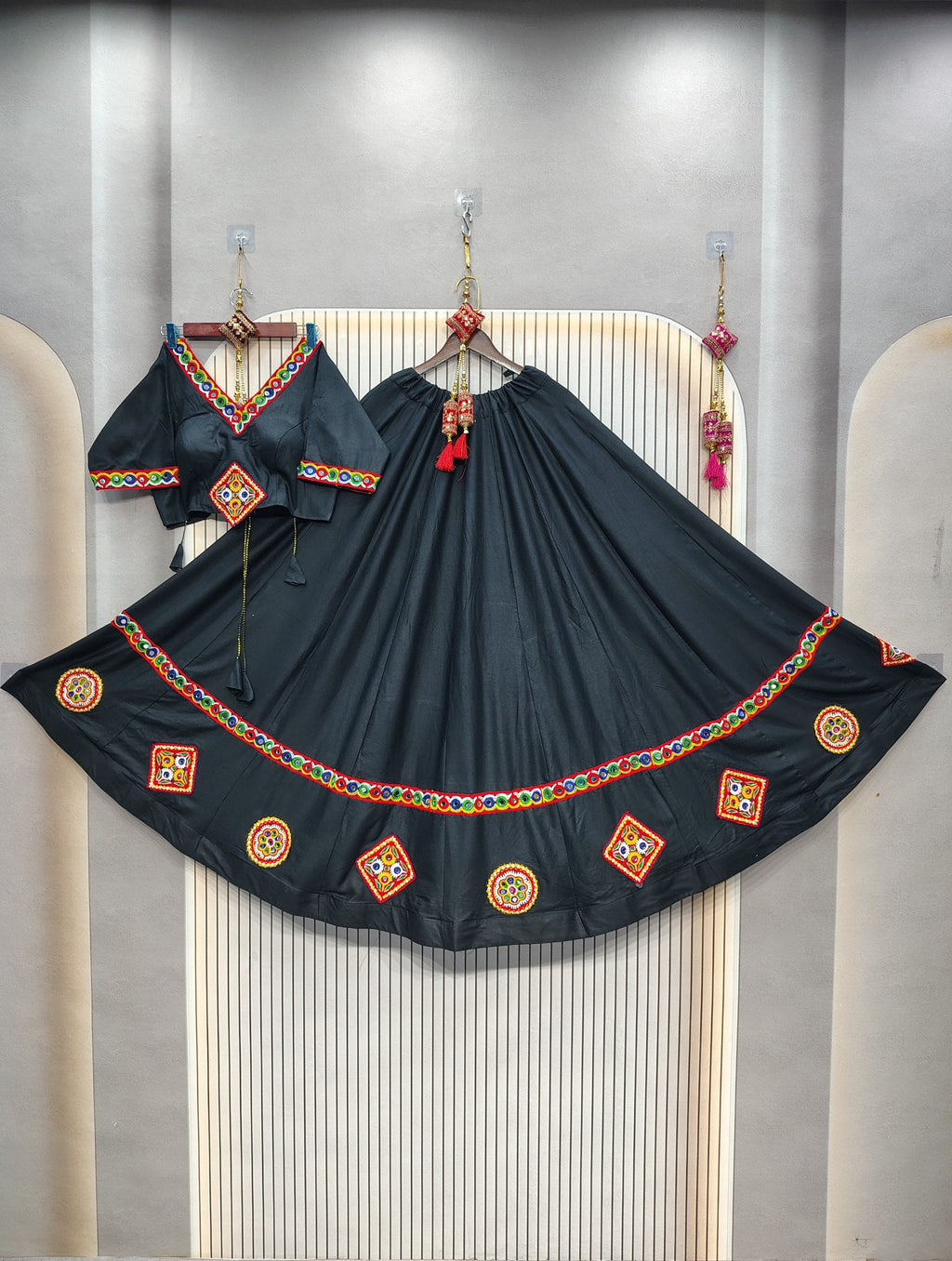 DEIANA'S Gota Patch Gamthi Work Lace Lehenga Choli - Black