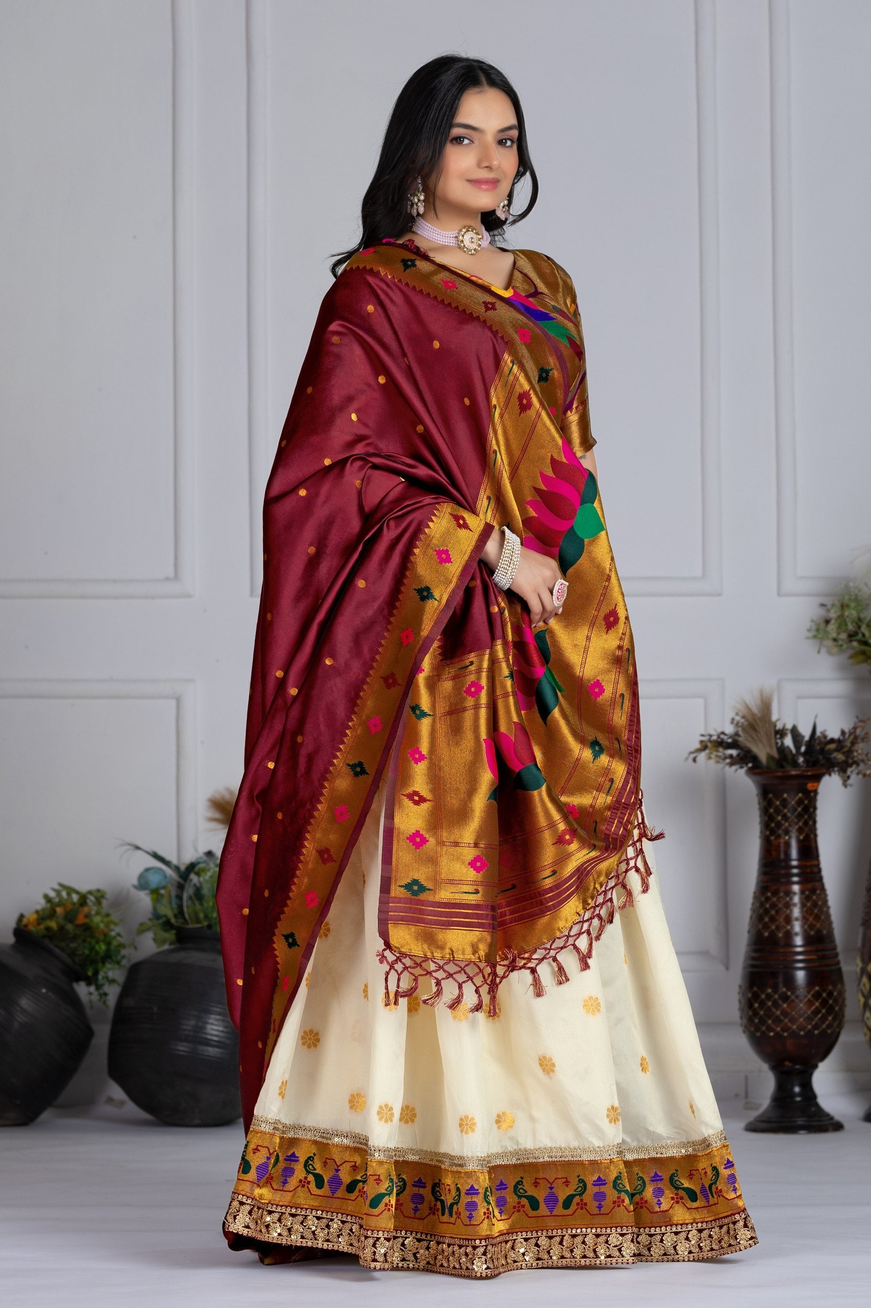 DEIANA'S Jacquard With Jari Print Weaving Lehenga Choli - Off White